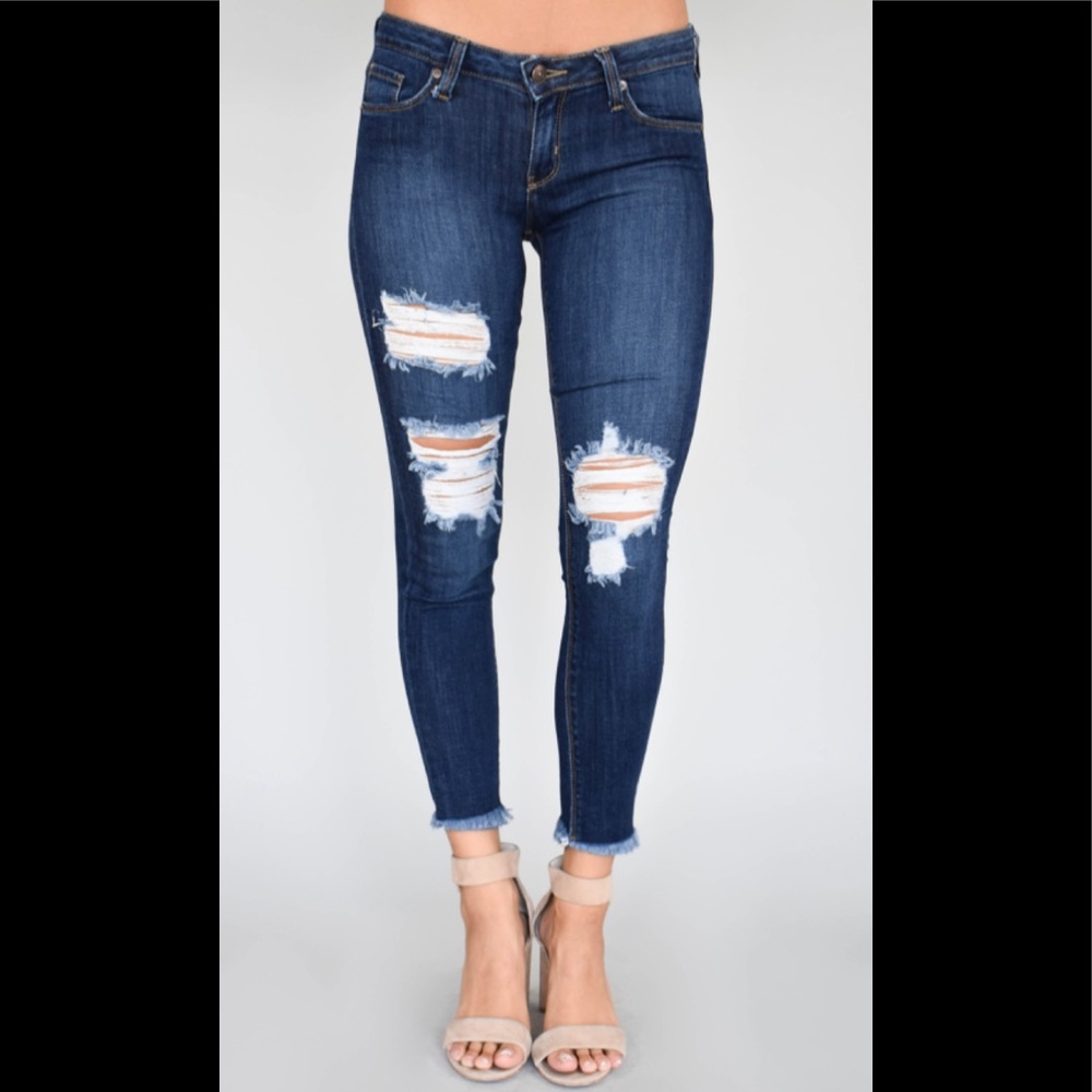 Just Black Distressed Fray Hem Skinny Jean